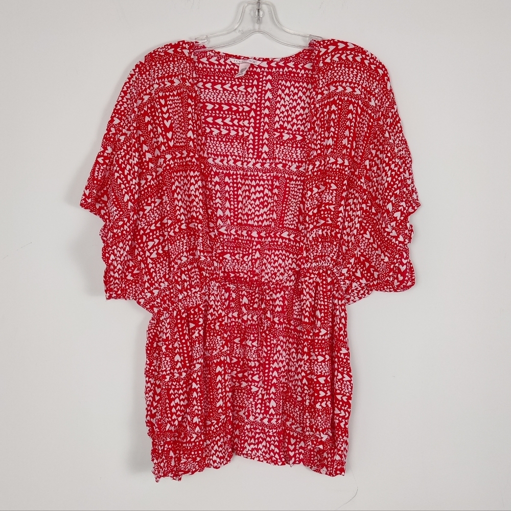 Victoria's Secret One Size Red And White Heart Print Kimono Top Beach Cover-Up